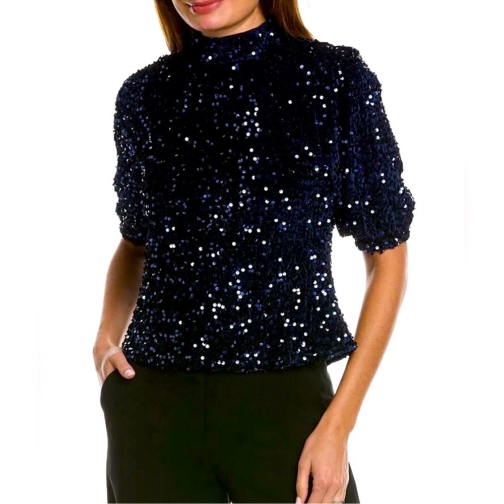 Stunning blue Sequin Blouse size M EUC